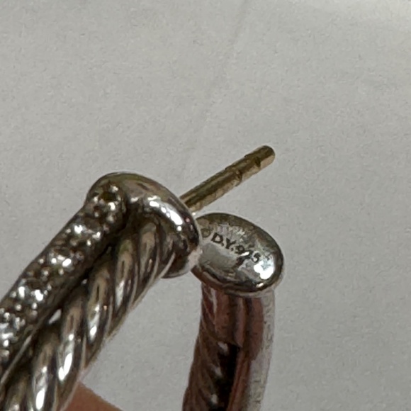 David Yurman Sterling Silver & Diamond Cable Classic Hoop Earrings - Picture 8 of 8